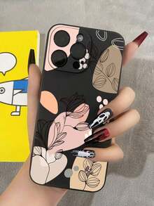 1pc Watercolor Lily Anti-Drop Anti-Slip Black Phone Case Compatible With 16/16plus/16pro/16promax/ 15/15Plus/15Pro/15ProMax, 14/14Plus/14Pro/14ProMax, 13/13Pro/13ProMax, 12/12Pro/12ProMax, 11/11pro/11Pro Max - 黑色 - 查看 8