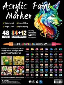 Bộ bút vẽ màu acrylic 24/48/72/96/144/240 màu, 12/24/36/48/72/120 bút vẽ màu acrylic hai đầu, hai màu, thích hợp cho giấy, thủy tinh, sỏi, kim loại, nhựa, gỗ, trứng, gốm sứ, vải. - Nhiều màu - Xem 13