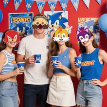 Sega 12个索尼克官方授权3D立体独特索尼克角色扮演面具 万圣节面具 Cosplay服装面具 刺猬派对面具 12个不同款式的纸质面具，含索尼克主题生日派对用品