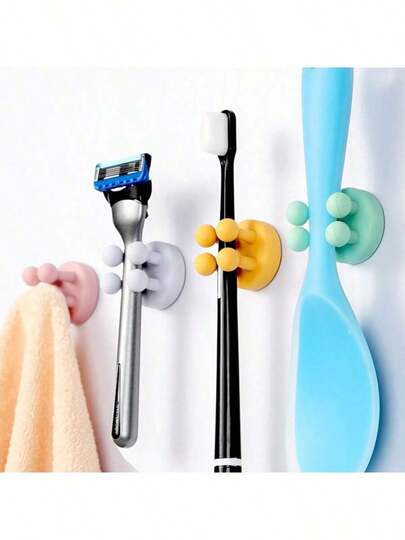 4 Stücke selbstklebende wandmontierte Einzelhaken zum Aufhängen von Rasierer, Zahnbürste, funktionaler wasserdichter Utility-Steckdosenhalter für Badezimmer, Küche, Wohnzimmer, Büro