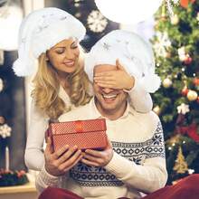 Santa Hat For Adults,White Christmas Hat With Snowflake Fur Plush Xmas Hat For Christmas Holiday Party Dration - 金色 - 查看 5