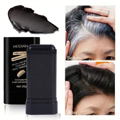 1 pieza Barra de tinte de cabello temporal para adultos (20g Barra de tinte de cabello temporal), retoque rápido, fórmula resistente al agua y al sudor, cobertura rápida y duradera para cabello seco, contiene escualano, fácil de aplicar y lavar, Bolígrafo de tinte para cabello y barba de 20g para cubrir canas de emergencia - Duradero y fácil de limpiar, práctico para viajar y usar cuando sales