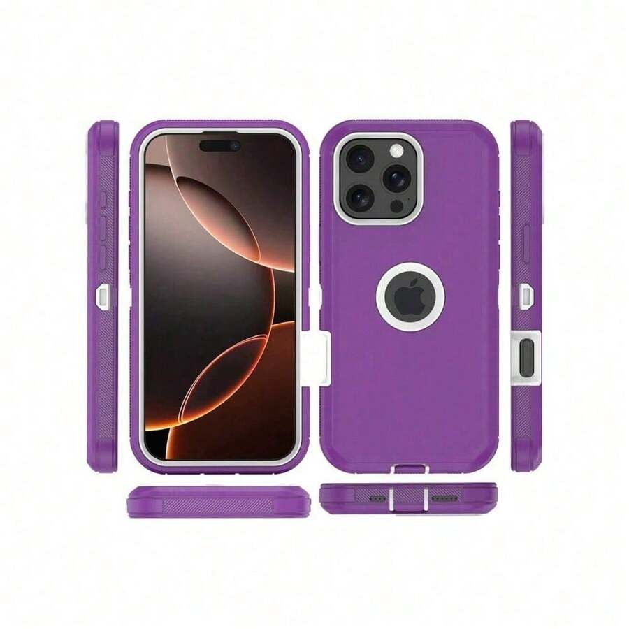 Apple Anti Drop, Shock-Absorbing, And Abrasion Resistant, Full Body Protective Phone Case, Sturdy, Three In One Protective Case Compatible With Iphone,  Galaxy  Waterproof Scratch Resistant - 紫色 - 查看 1