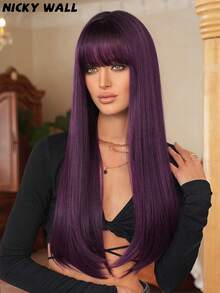 NICKY WALL 28英寸紫色长直发假发，带刘海，高密度蓬松合成耐热纤维发丝，时尚优雅，百搭风格，适合所有女性，日常佩戴，派对聚会皆宜。 - 紫色 - 查看 5
