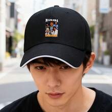 A black baseball cap with the design of "HAMADA MASAROSHI", a cap full of fashion sense low cap snapback duck cap baseball cap sports retro small head around graphic print unisex Baseball cap visual fashionable large head around ball cap breathable snapback cap Duckville cap low cap - ブラック - チェックする 2