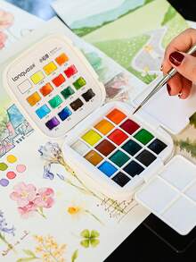 1 Set Of 16 Colors Solid Watercolor Paint, Portable Watercolor Paint Set For Sketching, Hand Painting, Graffiti, Suitable For Artists, Crafts, Christmas, Thanksgiving, New Year, Easter, Holiday Gifts, Card Making, Metal, Ceramic, Glass, Halloween Decoration - Watercolor Paint Set - View 8