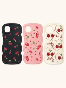 White Pink Black Milky White Creative Wavy Texture 3pcs Cherry Pattern Shockproof Phone Cases Fashion Phone Cases Compatible With IPhone & Galaxy Phones Spring Gift Case,International Version, Not The Domestic Version - Multicolor - View 25