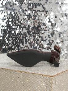 Women's Fashion Pointed Toe Bowknot Strap Buckle Thin Heel Wedding Shoes, Versatile High Heels For Runway Model - Brown - View 7