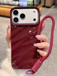 极简不对称波纹时尚波浪纹手机壳，酒红色，防摔褶皱水波纹+腕带，兼容 11、13、12、14、13 Pro Max、14 Pro Max、15、15 Pro、15 Pro Max、16、16 Pro、16 Plus、16 Pro Max、17、17 Pro、17 Air、17 Pro Max，春季礼物，生日派对佳品 - 酒紅色 - 查看 3