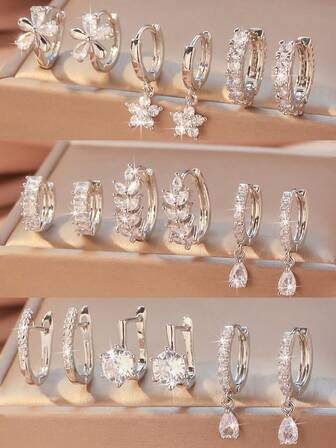 3对极简主义立方氧化锆耳环套装，混合元素耳环，适合商务、休闲、派对、时尚佩戴，是情人节、生日、母亲节、周年纪念日的理想珠宝礼物