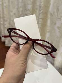 1pc Women's Casual Retro Oval Frame Red Plain Glasses, Suitable For Daily Wear And Street Photography - Multicolor - View 3