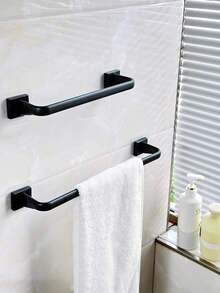 免打孔粘贴式镂空毛巾架，安装简便，超强粘性，经久耐用，其他材质可选，壁挂式毛巾架，节省空间的浴室配件 - 黑色 - 查看 1