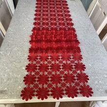 1pc Red Holiday Table Runner, Hollow Sunflower Lace Trim Table Runner, Party Tablecloth, Elegant Embroidered Rectangular Tabletop Cover Fabric, Polyester, Decor For Restaurant, Kitchen, Living Room, Cafe, Home Goods, Christmas, New Year, Valentine's Day And Other Holidays, Best Gift, Multiple Sizes Available - Red - View 5