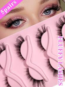 ENCHUW 5 Pairs Fake Eyelashes Cat Eye False Eyelashes With Clear Band Fluffy Soft Natural Look Eye Lashes False Eyelashes For Makeup - Black - View 1