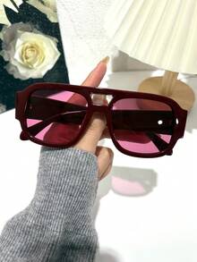 1pc Small Frame Various Shapes Fashion Glasses Retro Personalized Versatile Men's And Women's Fashion Glasses Wine Red Glasses Suitable For Daily Wearing Street Photography Jealousy Ah Travel Summer Beach Accessories Women's Accessories Autumn And Winter Outfit Festival/Birthday/Girlfriend Gift - 酒紅色 - 查看 14