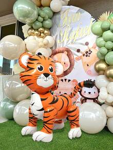 1个行走的老虎铝箔气球和15个卡其色和鼠尾草绿色乳胶气球，适合野生动物主题生日派对、丛林探险派对装饰、婴儿派对、动物园装饰。 - 彩色 - 查看 6