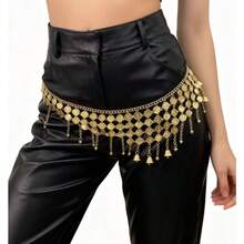 1pc Boho Belly Dance Waist Chain, New Exotic Belly Dance Waist Sash, Dance Costume Waist Belt With Tassel Coin Decor Fall, Autumn, Halloween - 彩色 - 查看 1