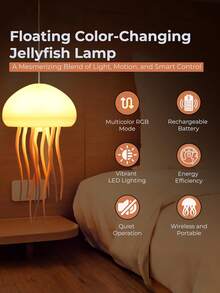 1个现代水母灯，RGB渐变色，USB充电，抛光塑料材质，触摸感应，语音控制，触手舞动，适用于各种房间类型，家居装饰 - 白色 - 查看 12