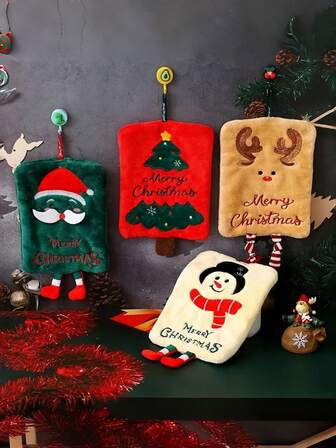 圣诞毛巾套装（1件装） - 珊瑚绒浴巾/厨房巾，印有圣诞老人、雪人、驯鹿图案 | 柔软吸水节日手巾，适用于浴室装饰、派对用品，礼盒包装