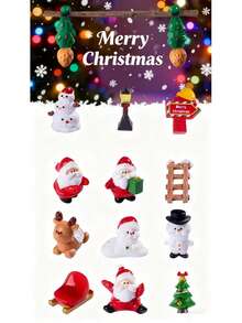 10pcs Mini Christmas Craft Resin Christmas Snowman Christmas Fruit Christmas Tree Jingle Christmas Gift Bag Decoration Set. (Random Category - Multicolor - View 1