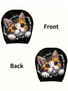 2 piezas Fundas de reposacabezas de coche con diseño de gato manchado, diseño elástico fácil de instalar - Adecuado para todos los modelos de coche, regalo ideal para conducir largos trayectos para aliviar la fatiga del cuello, regalo perfecto de Año Nuevo, fundas de reposacabezas elásticas, decoración con estampado animal, diseño de lunares - Multicolor - Ver 4