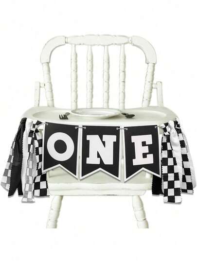 一套生日椅横幅，包括黑白“ONE”生日椅横幅和格子“2”高脚椅横幅，适合用作宝宝拍照道具、派对装饰、迎婴派对装饰以及男宝宝、女宝宝和仙女宝宝的生日装饰。