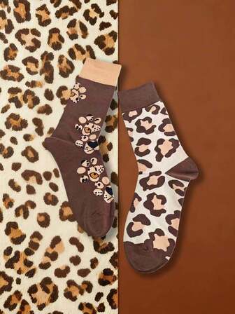 1 Pair Women ‌Chic Leopard Print Mid-Calf Socks - Fashion Animal Pattern Socks , Animal Spot Socks - Stylish Blend Leopard Socks For Women , Wild Chic Leopard Socks - Fashionable Animal Print Crew Socks