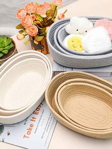 Oval Storage Basket, Solid Color Simple Style, Suitable For Living Room Desktop, Snacks, Fruits, Toy Storage, Entrance, Bathroom, Home Decoration, Can Store Cosmetics, Perfume, Glasses, Sunglasses, Photo Frames, Holiday Gift Basket (3 Pieces = S + M + L) Can Be Used As Valentine's Day Gifts - Beige - View 11