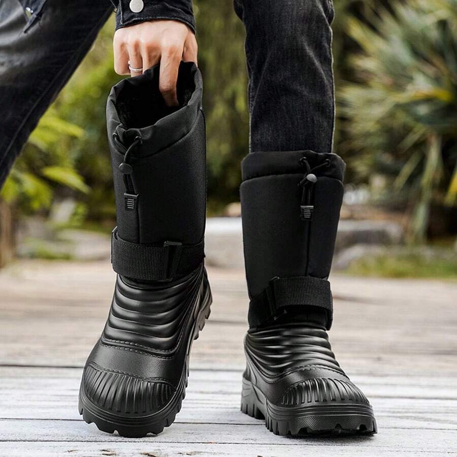 New Men's Winter Versatile Warm High-Top Outdoor Snow Boots, Thick Thermal Lining, Plus Size - Black - View 1
