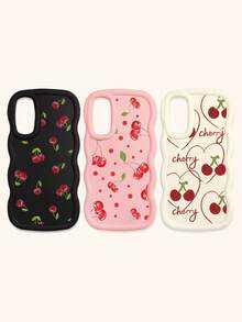 White Pink Black Milky White Creative Wavy Texture 3pcs Cherry Pattern Shockproof Phone Cases Fashion Phone Cases Compatible With IPhone & Galaxy Phones Spring Gift Case,International Version, Not The Domestic Version - Multicolor - View 19