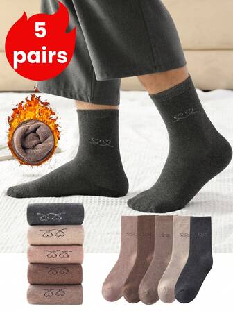 5 Pairs Thick Crew Socks, High Elasticity & Warm, Fashion Breathable Casual Long Socks For Men & Women, Suitable For Daily Sports & Outdoor, Thick Warm Socks For Autumn/Winter, High-End Gift