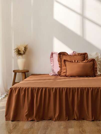 1 件基本款轻质荷叶边床裙，经典款式，柔软时尚，100% 超细纤维，15 英寸长，摩卡棕色。适用于家庭床上用品和学校床上用品宿舍必需品，可机洗，经 Oeko-Tex 认证