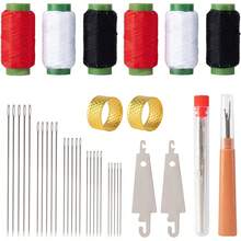 大眼钢针缝纫套装 34/37 件 | 5 种尺寸钢针，适用于手缝，不锈钢材质，成人适用，带收纳盒 | 初学者友好型大眼钢针缝纫套装 - 不锈钢手缝针套装，含拆线器、穿线器、缝纫线和顶针，缝纫工具套装，大眼钢针缝纫套装，穿线器和修针套装，不锈钢手缝针