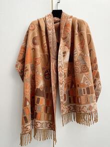 FADZOYLE 1 Stück Damen Retro Stil Vintage Geometrie Muster Schal mit Quasten Pashmina Umhang Haarwickel, weich wie Kaschmir, für Winter Herbst warm und windundurchlässig, für den täglichen Gebrauch, Reisen, Büro und als Geschenkzubehör - Verschiedenfarbig - Übersicht 5