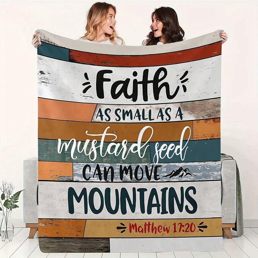 LIGUOGUO Christian Bible Matthew Scripture Printed Faith Blanket, Suitable Mom, Dad, Encouragement Inspiration Letter Flannel Throw Blanket Sofa Bed