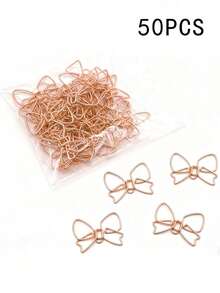 50个/优雅蝴蝶结回形针 - 金色和玫瑰金金属文件夹夹，适用于日记本、办公文具礼品 - 彩色 - 查看 10