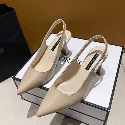 Sandalias francesas de punta abierta y talón abierto para mujer Novedades primavera/verano Zapatos de tacón alto con pliegues Zapatos de tacón grueso con tiras Zapatos de tacón de aguja para mujer Sandalias de tacón fino con pliegues Zapatos de tacón bajo y talón abierto para mujerZapatos de tacón alto