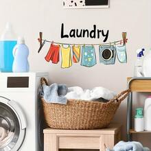 1pc Self-Adhesive Laundry Room Wall Sticker - Waterproof Removable PVC Decal For Washer/Dryer Area, Easy Peel And Stick Home Decor, Laundry Room Sign, Wall Decor - Multicolor - View 2