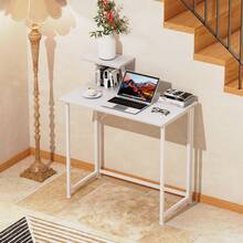 GipGiper Foldable Computer Desk With Monitor Stand 80x45 Cm, Small Home Office Desk With Wood Surface, Compact PC Table For Bedroom & Study, Folding Desk For Work & Study - 白色 - 查看 6