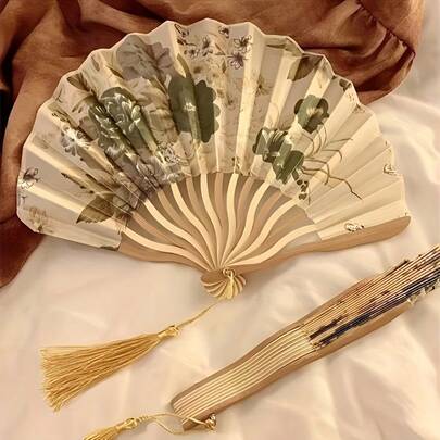 1把/2把中国复古花卉扇 - 可折叠手持扇，金色/灰色，便携式口袋扇，男女皆宜，适用于婚礼、派对、摄影装饰 - 木质材质，婚礼配饰，复古美学，艺术工艺，时尚爱好者之选，适合作为圣诞礼物、送给闺蜜的礼物