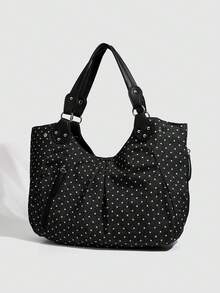 Niche Design Polka Dot Canvas Bag Women 2025 New Commuter Shoulder Bag Large Capacity Tote Bag Casual Underarm Bag - Black - View 8