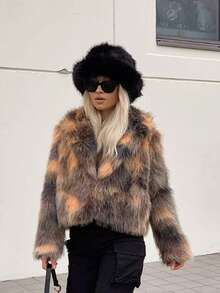 女士渐变色人造毛皮渔夫帽，厚实保暖蓬松人造狐狸毛奢华巴拿马渔夫帽，冬季必备 - 彩色 - 查看 5