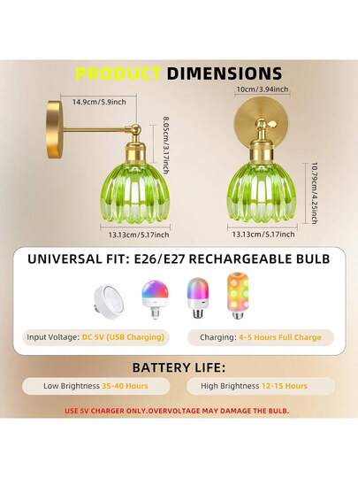 Battery Powered Wand Lights Remote Control, Wireless Lamps Large Capacity Dimmable Magnetic RGB Bulbs, Rechargeable Bedside, Bedroom, Living Room, Corridor view 9