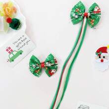 Set de accesorios para el cabello navideños: Lazo con estampado de Papá Noel + Pasadores a juego con detalles de cuentas plateadas, decoración llamativa para fiestas y reuniones festivas