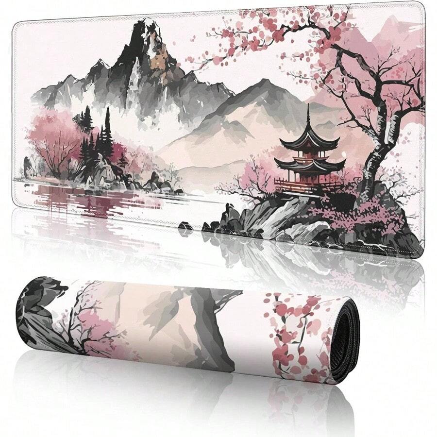 Watercolor Cherry Blossom Large Gaming Mouse Pad, Mouse Pad Gaming 31.5x 11.8 In Mouse Desk Pad, Large Desk, Extended Keyboard Mousepad With Non - Slip Base And Stitched Desk Home Office - Hoa anh đào - Xem 1