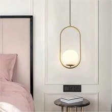 Luminária pendente moderna dourada para interiores, modelo globo, ideal para iluminação de ilha de cozinha. Design minimalista, perfeita para sala de jantar, cabeceira, bar, café, escada de mezanino e escritório. Fabricada em metal de alta qualidade (lâmpada não inclusa).