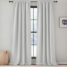 2025  Bedroom Curtains 2 Panels Sets Faux Linen Textured, Pinch Pleated Room Darkening Light/Heat Blocking Window Drapes Thermal Insulated For Living Room, Angora, W50 X L108, 2 Panels - Greyish White - 查看 4