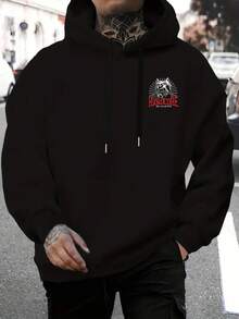 Sudadera con Capucha de Estilo Hardcore y Moderno, Letras "% HARDCORE" "Úsala con Orgullo", Impresión Creativa de Perro con Cadena, ¡Una Fusión de Estilo Hardcore y Moda! Sudadera con Capucha para Hombre, Tejido Seleccionado Amigable con la Piel, Tacto Suave y Delicado, Adecuada para el Viaje al Campus, Ocio en la Calle o Relajación en Casa, Ayudándote a Estar Cómodo y a la Moda. - Negro - Ver 5