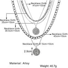Todenb Women Layered Gold Pirate Necklace Thick Chain Pirate Jewelry 80s 90s Coin Pendant Necklace Pirate Costume Accessories - 十字 - 查看 2