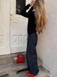 Women's Knitwear Cardigan Long Sleeve Round Neck Button Front Rib-Knit Details Regular Length Medium Stretch Red Cardigan,Casual Sweater - Black - View 5